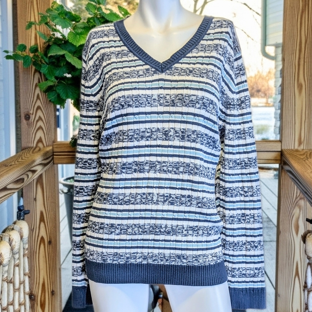 Croft & Barrow Navy and White V-Neck Sweater